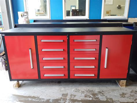 steel bench cabinet|workbench with cabinets and drawers.